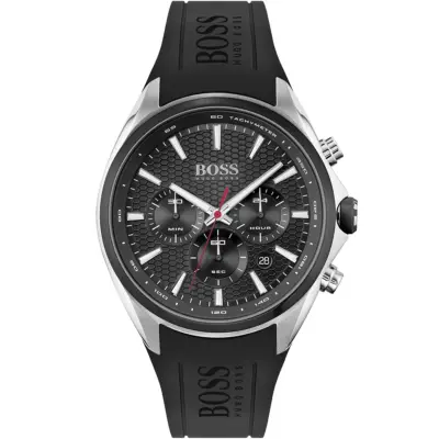 Hugo Boss Watch Men Black Dial Rubber Strap Quartz Battery Analog Chronograph Distinct 1513855