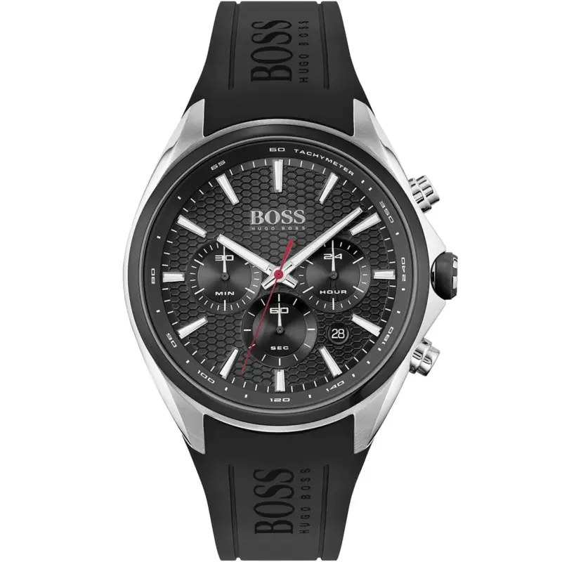 Hugo Boss Watch Men Black Dial Rubber Strap Quartz Battery Analog Chronograph Distinct 1513855