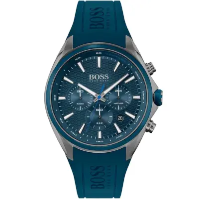 Hugo Boss Watch Men Blue Dial Rubber Strap Quartz Battery Analog Chronograph Distinct 1513856