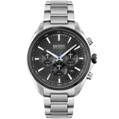 Hugo Boss Watch Men Black Dial Metal Stainless Steel Silver Strap Quartz Battery Analog Chronograph Distinct 1513857