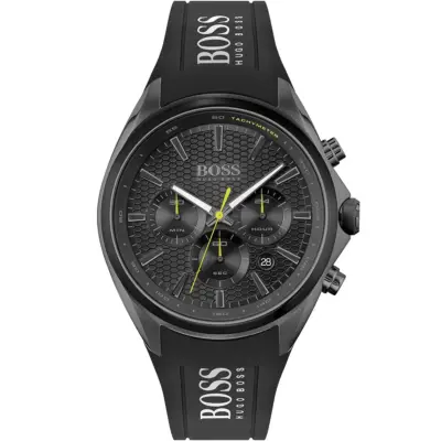 Hugo Boss Watch Men Black Dial Rubber Strap Quartz Battery Analog Chronograph Distinct 1513859