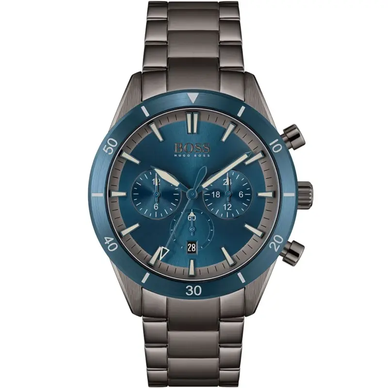Hugo Boss Watch Men Blue Dial Metal Stainless Gray Strap Quartz Battery Analog Chronograph Santiago 1513863