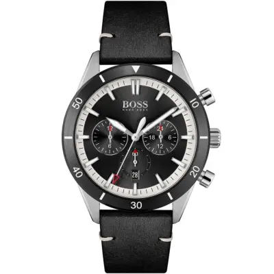 Hugo Boss Watch Men Black Dial Leather Strap Quartz Battery Analog Chronograph Santiago 1513864