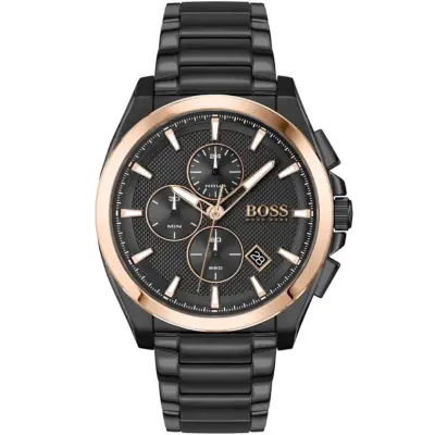 Hugo Boss Watch Men Black Dial Metal Stainless Steel Strap Quartz Battery Analog Chronograph Grandmaster 1513885