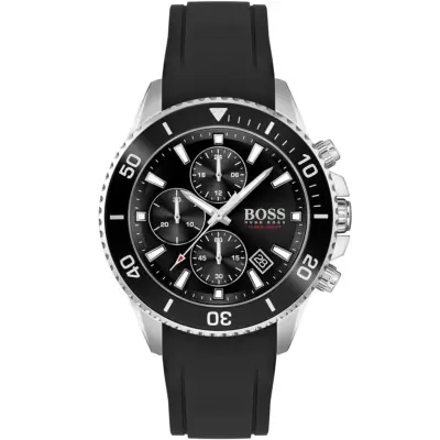 Hugo Boss Watch Men Black Dial Rubber Strap Quartz Battery Analog Chronograph 10 Bar 330 Ft Admiral 1513912