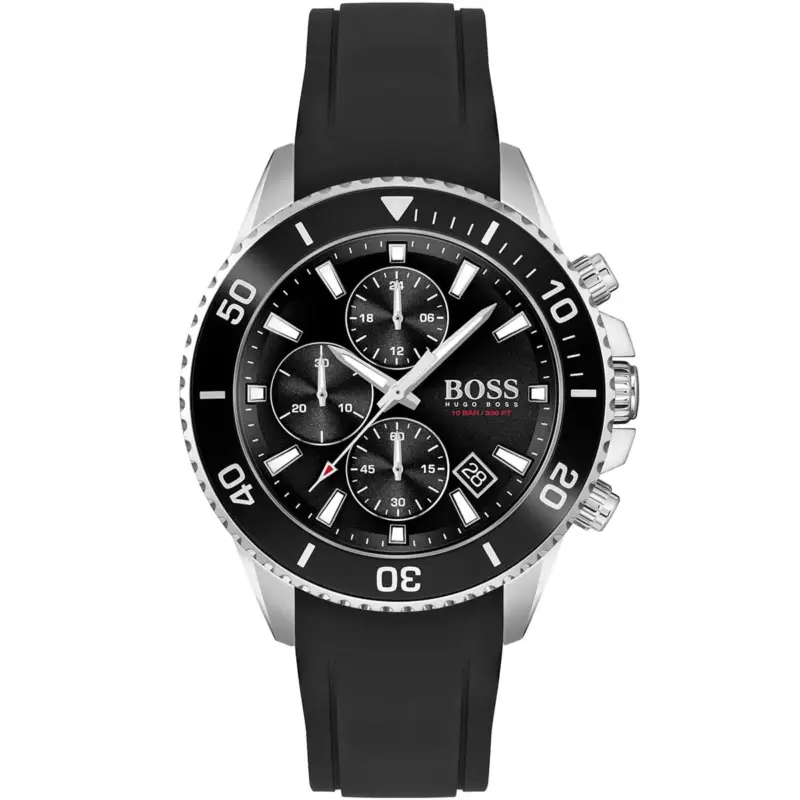 Hugo Boss Watch Men Black Dial Rubber Strap Quartz Battery Analog Chronograph 10 Bar 330 Ft Admiral 1513912