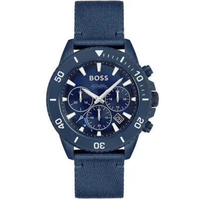Hugo Boss Watch 5bar 165ft Solar Movement Ocean Plastic Case Men Blue Dial Fibers Strap Quartz Battery Analog Chronograph Admiral 1513919