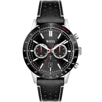 Hugo Boss Watch Men Black Dial Leather Strap Quartz Battery Analog Chronograph Allure 1513920