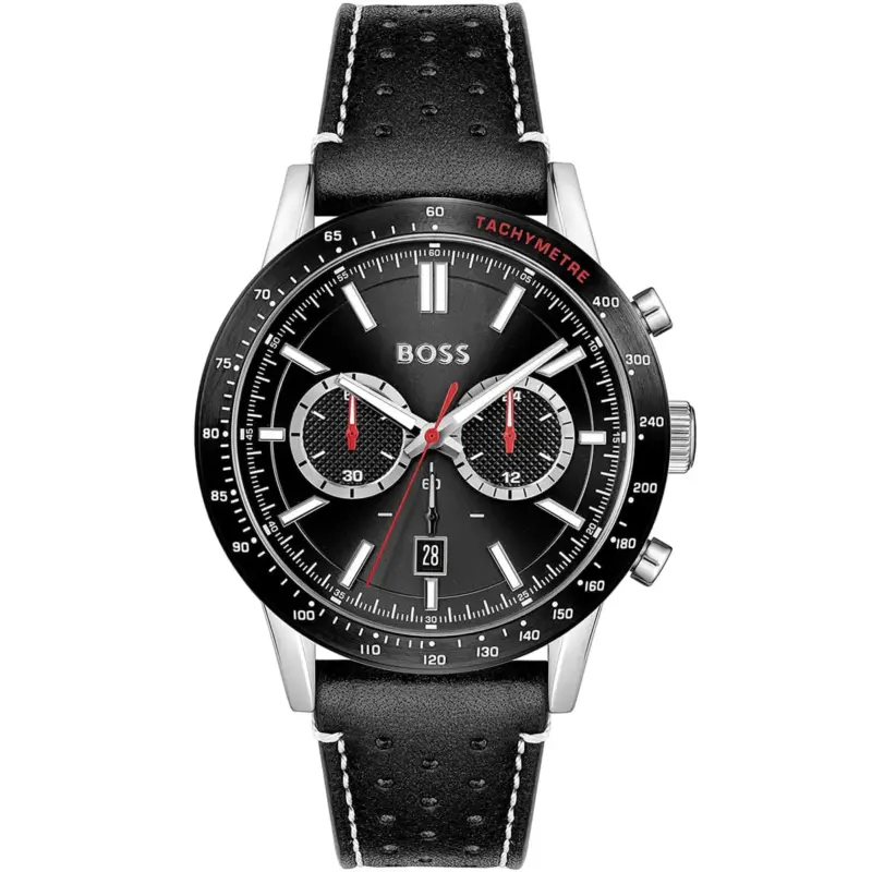 Hugo Boss Watch Men Black Dial Leather Strap Quartz Battery Analog Chronograph Allure 1513920