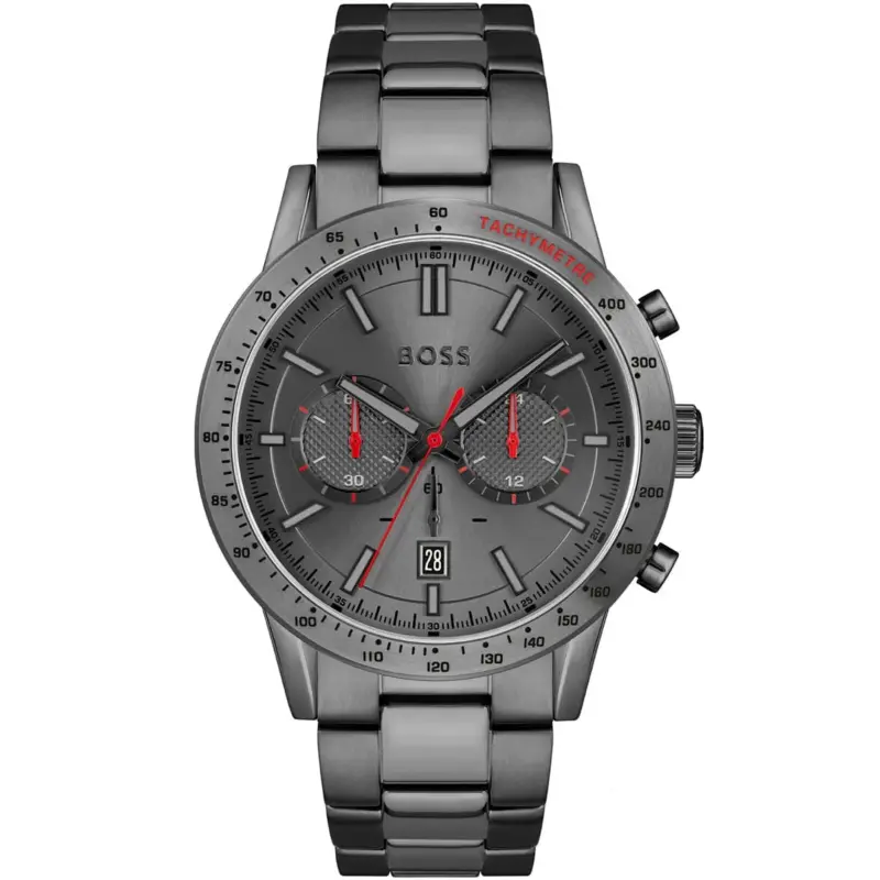 Hugo Boss Watch Men Gray Dial Metal Stainless Strap Quartz Battery Analog Chronograph Allure 1513924