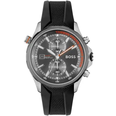 Hugo Boss Watch Men Gray Dial Rubber Black Strap Quartz Battery Analog Chronograph 10bar Water Resistant Globetrotter 1513931