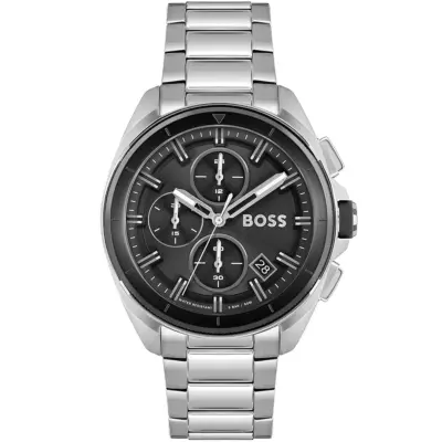 Hugo Boss Watch Men Black Dial Metal Stainless Steel Silver Strap Quartz Battery Analog Chronograph Volane 1513949