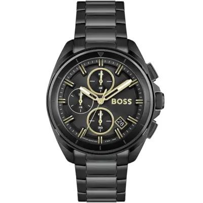 Hugo Boss Watch Men Black Dial Metal Stainless Steel Strap Quartz Battery Analog Chronograph Volane 1513950