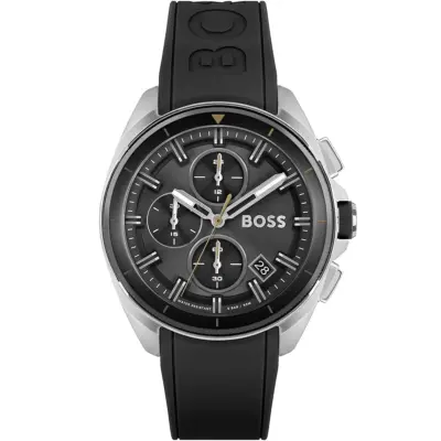 Hugo Boss Watch Men Black Dial Rubber Strap Quartz Battery Analog Chronograph Volane 1513953