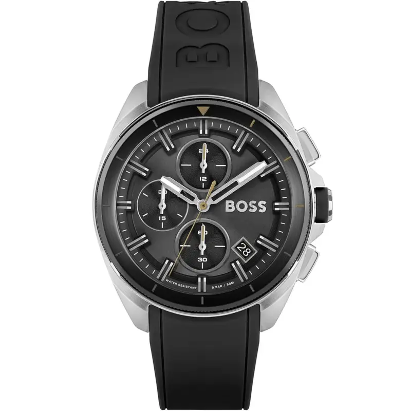 Hugo Boss Watch Men Black Dial Rubber Strap Quartz Battery Analog Chronograph Volane 1513953