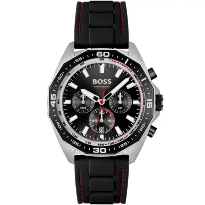 Hugo Boss Watch Chronograph 5bar 165ft Men Black Dial Rubber Strap Quartz Battery Analog Energy 1513969