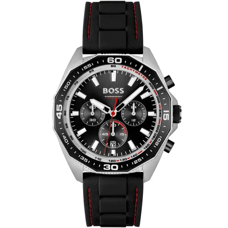 Hugo Boss Watch Chronograph 5bar 165ft Men Black Dial Rubber Strap Quartz Battery Analog Energy 1513969