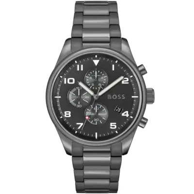 Hugo Boss Watch Men Black Dial Metal Stainless Gray Strap Quartz Battery Analog Chronograph View 1513991
