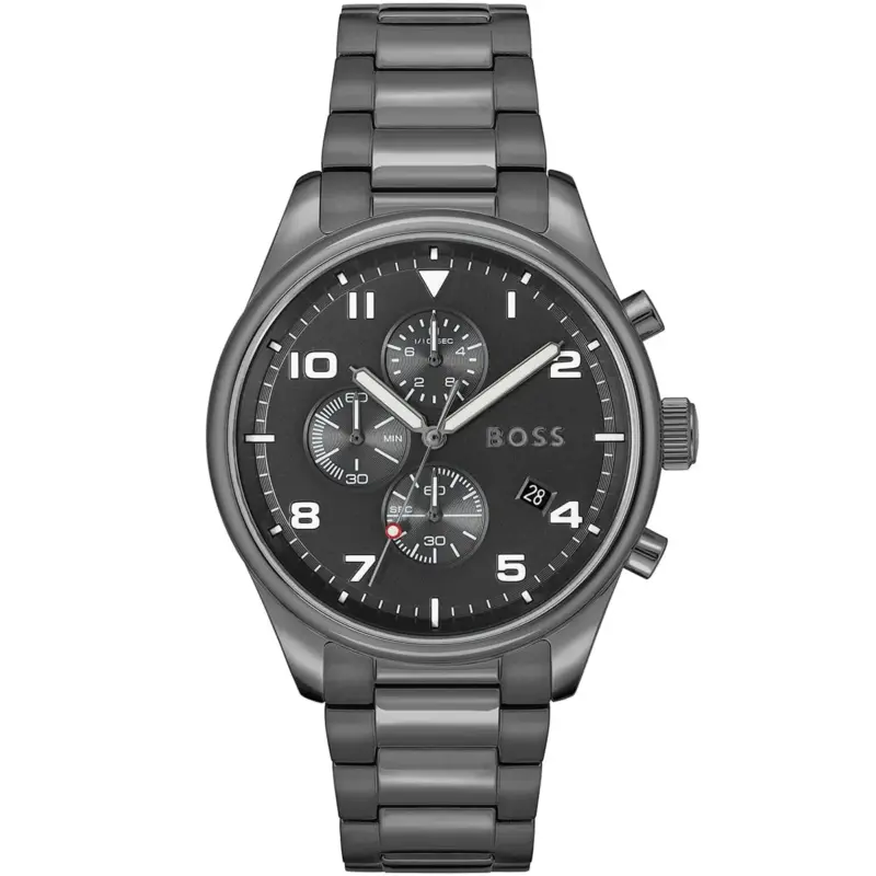 Hugo Boss Watch Men Black Dial Metal Stainless Gray Strap Quartz Battery Analog Chronograph View 1513991