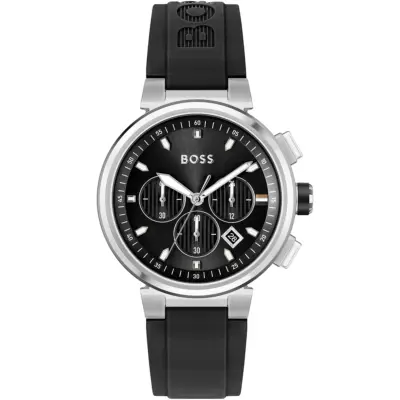 Hugo Boss Watch Men Black Dial Rubber Strap Quartz Battery Analog Chronograph One 1513997
