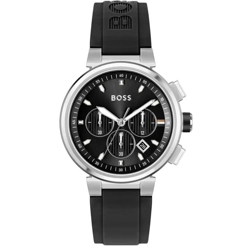 Hugo Boss Watch Men Black Dial Rubber Strap Quartz Battery Analog Chronograph One 1513997