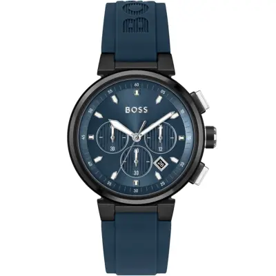 Hugo Boss Watch Men Blue Dial Rubber Strap Quartz Battery Analog Chronograph One 1513998