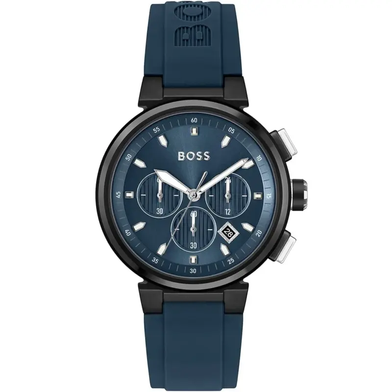 Hugo Boss Watch Men Blue Dial Rubber Strap Quartz Battery Analog Chronograph One 1513998