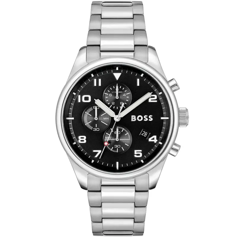 Hugo Boss Watch Men Black Dial Metal Stainless Silver Strap Quartz Battery Analog Chronograph View 1514008
