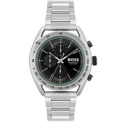 Hugo Boss Watch Chronograph 10bar 330ft Men Black Dial Metal Stainless Silver Strap Quartz Battery Analog Centre Court 1514023