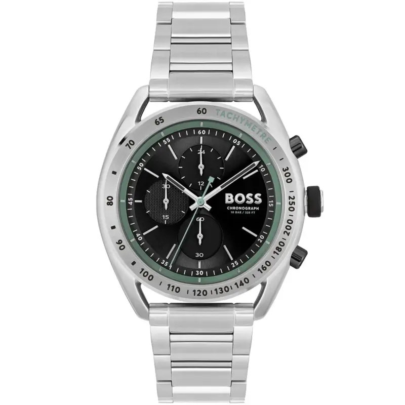 Hugo Boss Watch Chronograph 10bar 330ft Men Black Dial Metal Stainless Silver Strap Quartz Battery Analog Centre Court 1514023