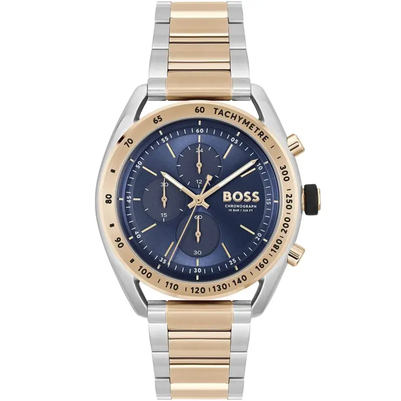 Hugo Boss Watch Men Blue Dial Metal Stainless Silver Rose Gold Strap Quartz Battery Analog Chronograph Center Court 1514026