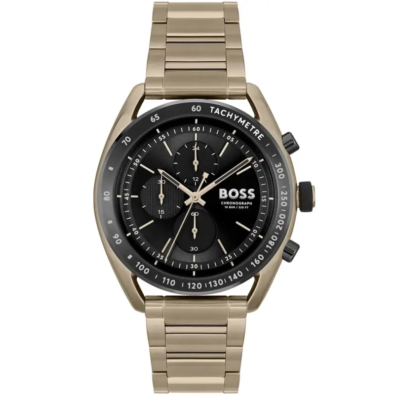 Hugo Boss Watch Chronograph 10bar 330ft Men Black Dial Metal Stainless Gold Strap Quartz Battery Analog Centre Court 1514027