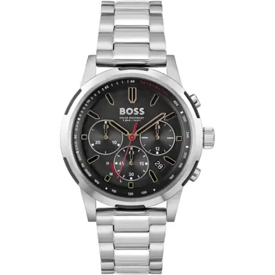 Hugo Boss Watch Solar Movement 5bar 165ft Men Black Dial Metal Stainless Silver Strap Quartz Battery Analog Chronograph Solgrade 1514032
