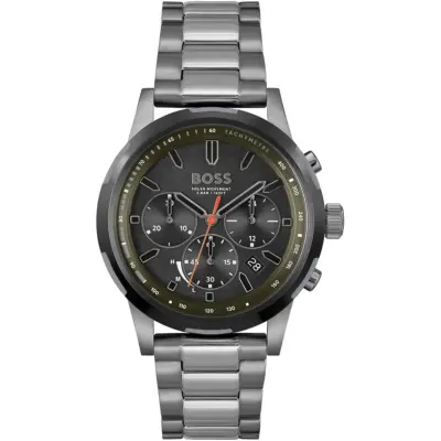 Hugo Boss Watch Men Black Dial Metal Stainless Gray Strap Quartz Battery Analog Chronograph Solgrade 1514034