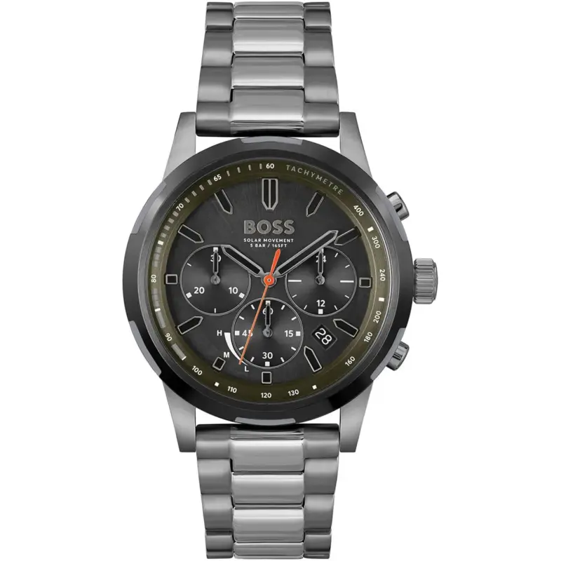 Hugo Boss Watch Men Black Dial Metal Stainless Gray Strap Quartz Battery Analog Chronograph Solgrade 1514034