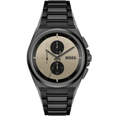 Hugo Boss Watch Men Brown Dial Metal Stainless Black Strap Quartz Battery Analog Chronograph Steer 1514043