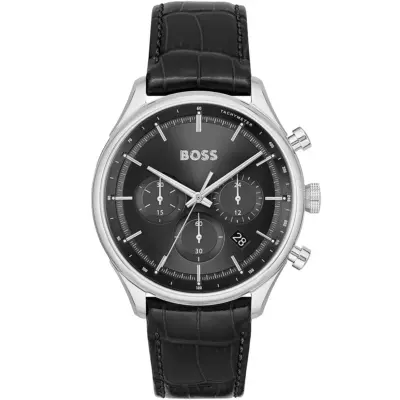 Hugo Boss Watch Men Black Dial Leather Strap Quartz Battery Analog Chronograph Gregor 1514049