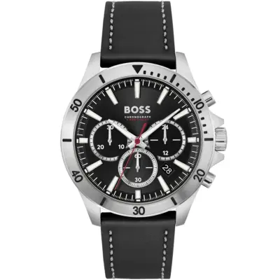 Hugo Boss Watch Chronograph 5bar 165ft Men Dial Leather Black Strap Quartz Battery Analog Troper 1514055