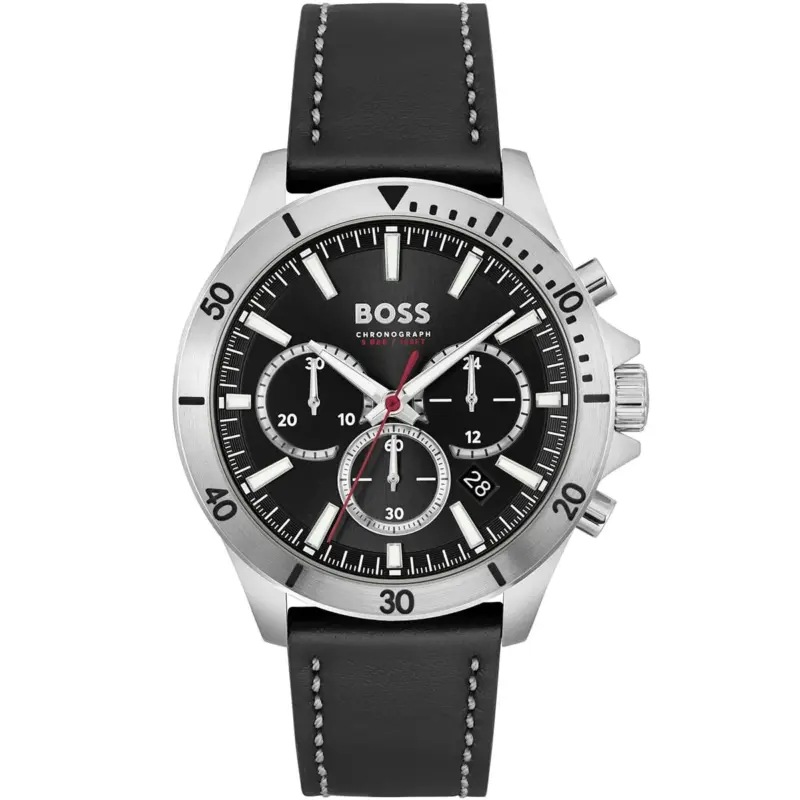 Hugo Boss Watch Chronograph 5bar 165ft Men Dial Leather Black Strap Quartz Battery Analog Troper 1514055