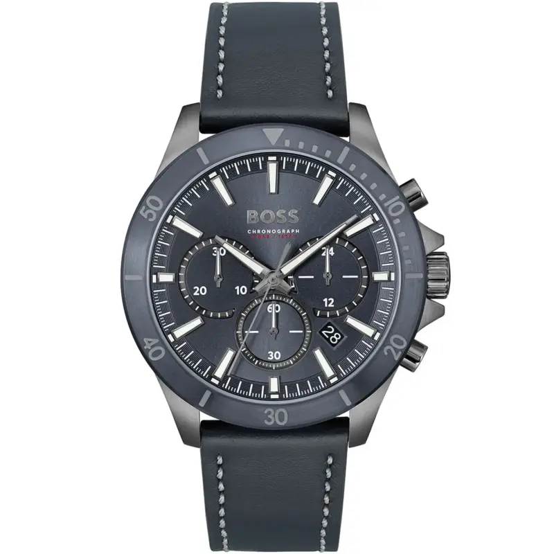 Hugo Boss Watch Chronograph 5bar 165ft Men Blue Dial Leather Strap Quartz Battery Analog Troper 1514056