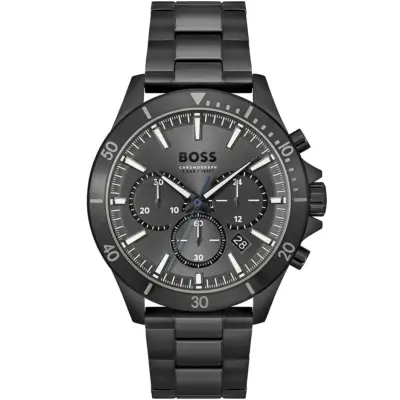 Hugo Boss Watch Chronograph 5bar 165ft Men Black Dial Metal Stainless Strap Quartz Battery Analog Troper 1514058