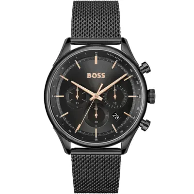 Hugo Boss Watch Men Black Dial Metal Stainless Strap Quartz Battery Analog Chronograph Gregor 1514065