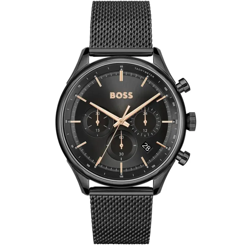 Hugo Boss Watch Men Black Dial Metal Stainless Strap Quartz Battery Analog Chronograph Gregor 1514065