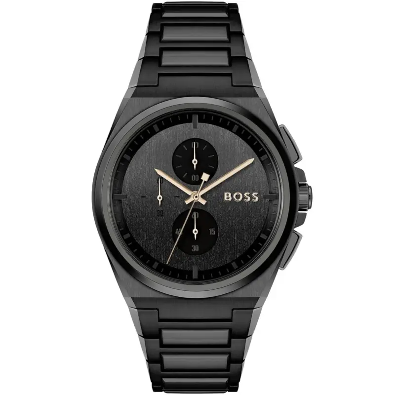 Hugo Boss Watch Men Black Dial Metal Stainless Strap Quartz Battery Analog Chronograph Steer 1514068