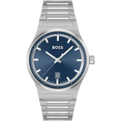 Hugo Boss Watch Men Blue Dial Metal Stainless Silver Strap Quartz Battery Analog Three Hand Candor 1514076