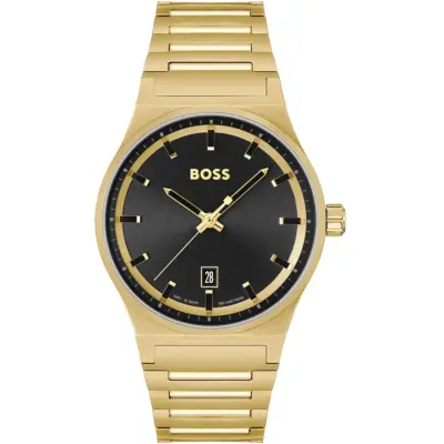 Hugo Boss Watch Men Black Dial Metal Stainless Gold Strap Quartz Battery Analog Three Hand Candor 1514077
