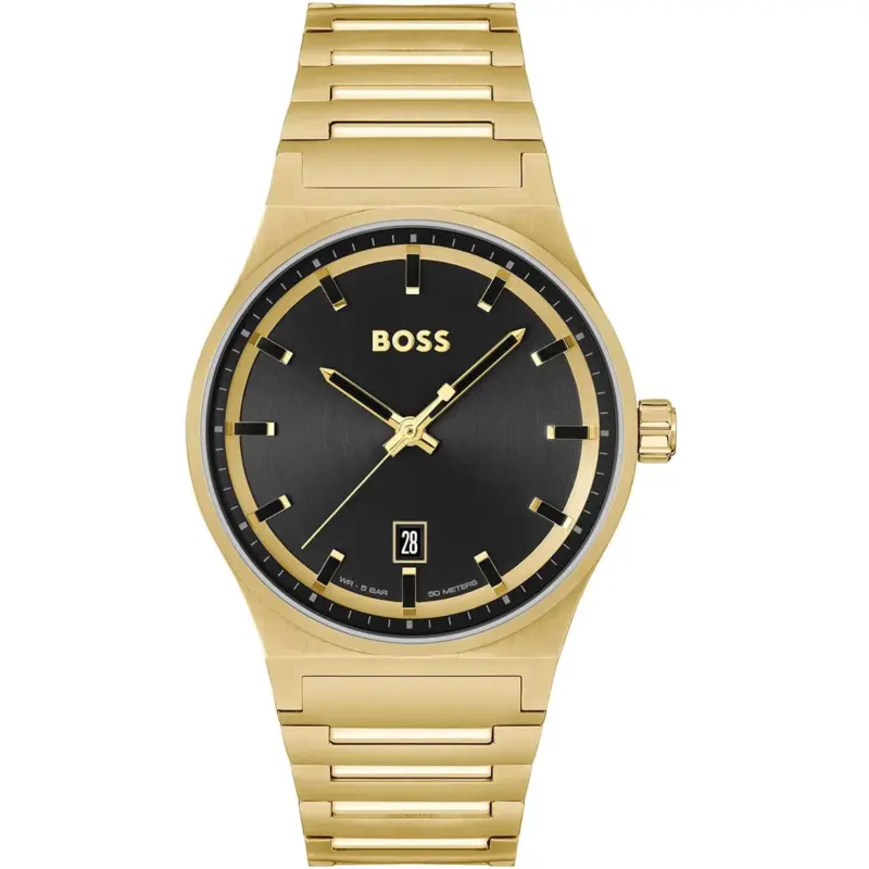Hugo Boss Watch Men Black Dial Metal Stainless Gold Strap Quartz Battery Analog Three Hand Candor 1514077