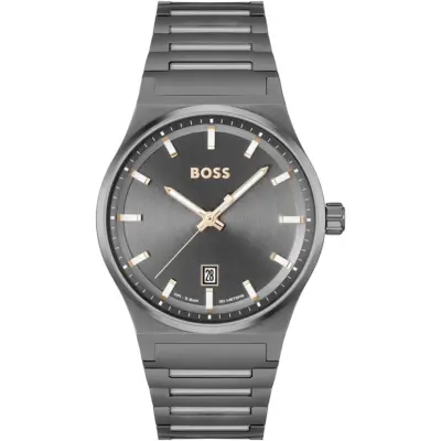 Hugo Boss Watch Men Gray Dial Metal Stainless Strap Quartz Battery Analog Three Hand Candor 1514078