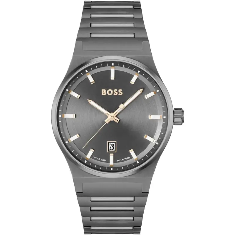 Hugo Boss Watch Men Gray Dial Metal Stainless Strap Quartz Battery Analog Three Hand Candor 1514078