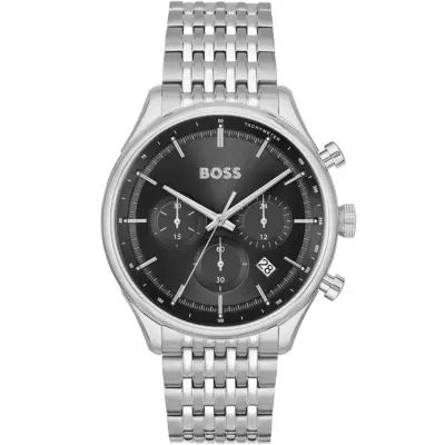 Hugo Boss Watch Men Black Dial Metal Stainless Silver Strap Quartz Battery Analog Chronograph Gregor 1514082